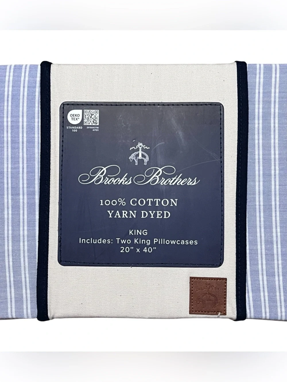 Brooks Brothers KING 2 Pillowcases Blue Stripe Yarn Dyed Farmhouse Coastal Set